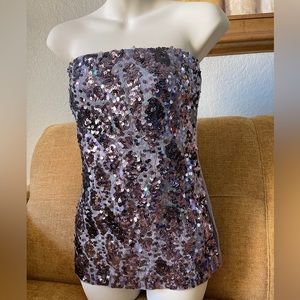 Express Pewter Tube Top With Aurora Borealis and Gunmetal Sequins size Medium